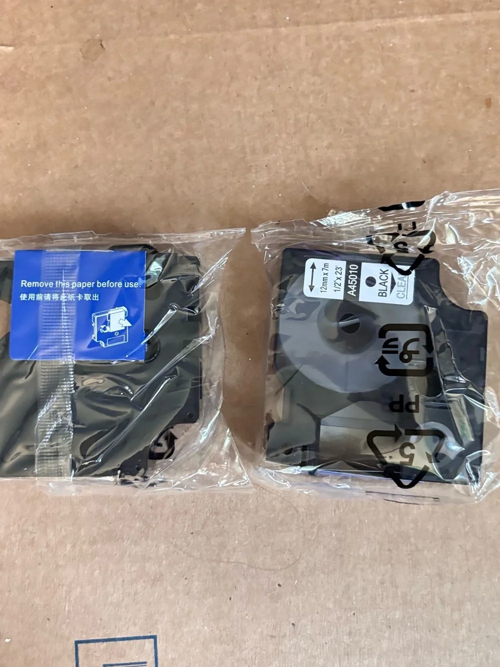 DYMO D1 label tape cassette, model 45010, which features 1/2 inch (12mm) wide